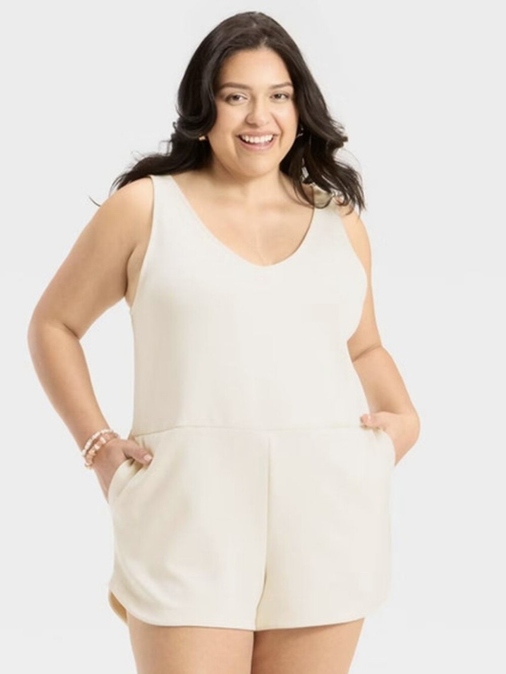 A New Day Sandwash Mini Romper Size Large In Cream